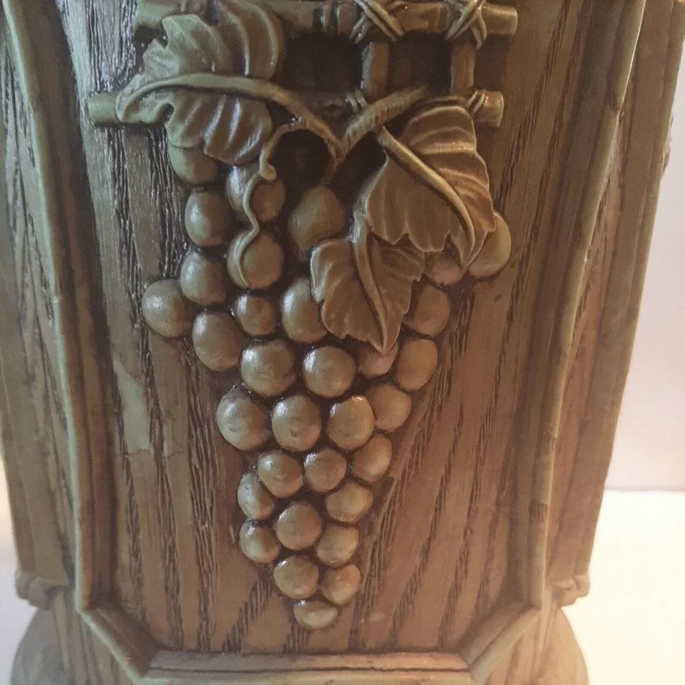Vintage Ice Bucket Grapes Faux Wood Grain Green with Handle Molded Plastic